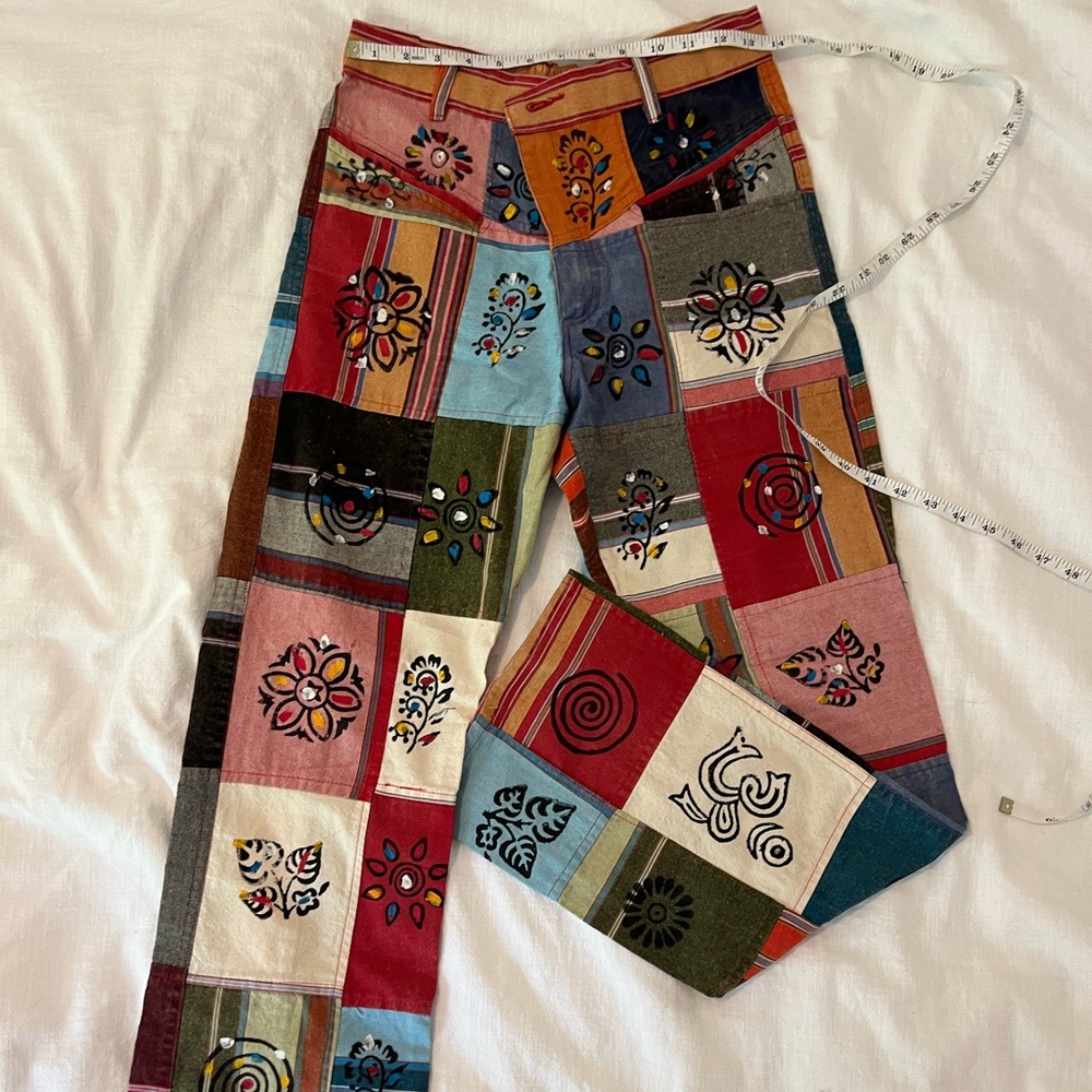 HANDMADE patchwork and painted canvas pants